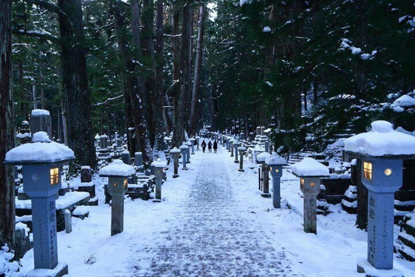 A path to Okunoin in snow.
