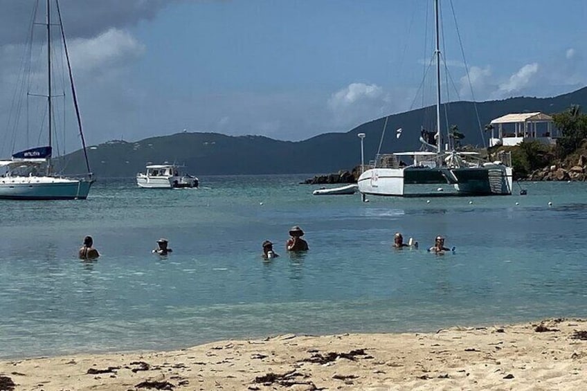 Swimmers enjoying the calm waters of Honeymoon Beach, Water Island