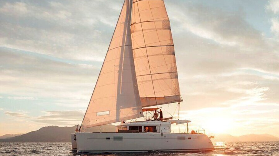 Sunset - sailing cruise on yacht catamaran, Rethymno, Crete