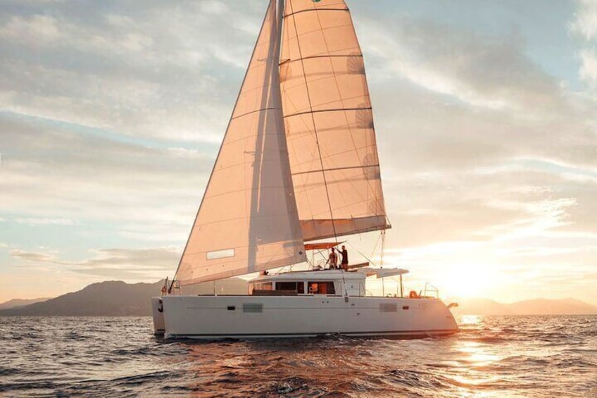 Sunset - sailing cruise on yacht catamaran, Rethymno, Crete