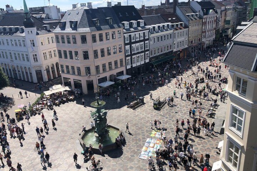 Amagertorv, the central square in Copenhagen and middle of the pedestrian street where the famous shop brands begins 