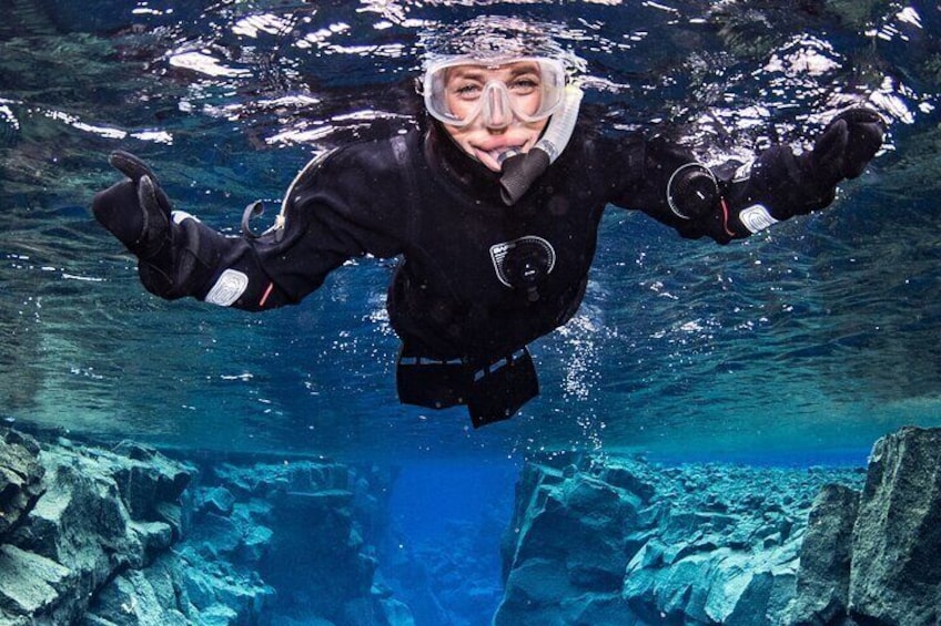 Snorkeling in Silfra between the tectonic plates in the clearest water in the world
