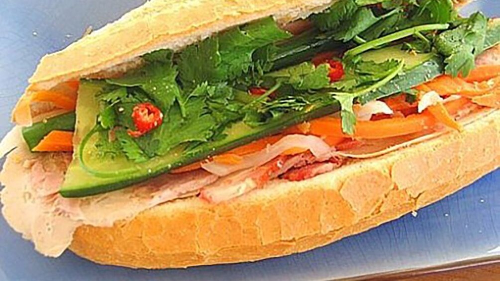 close up of sandwich at Vietnamese food tour in Melbourne