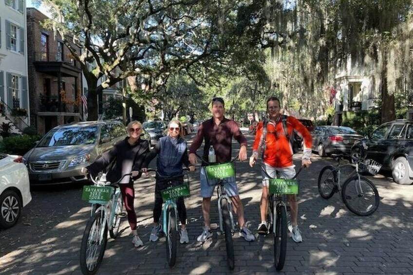Bike Tour on Jones Street, arguably Savannah's most beautiful street 