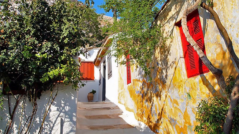 Red-shuttered cottage in Athens