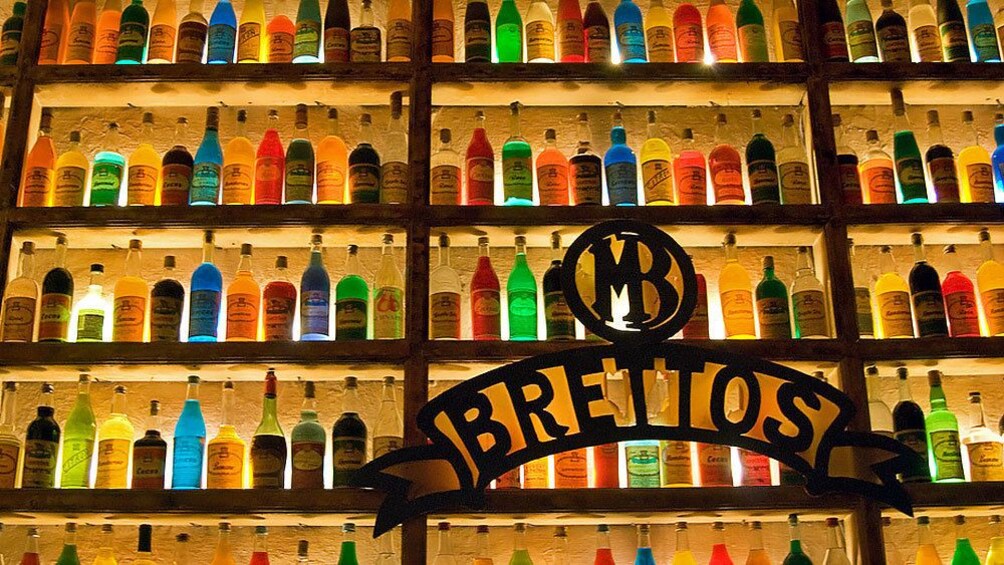 Colorful bottles on display at Brettos Bar in Athens