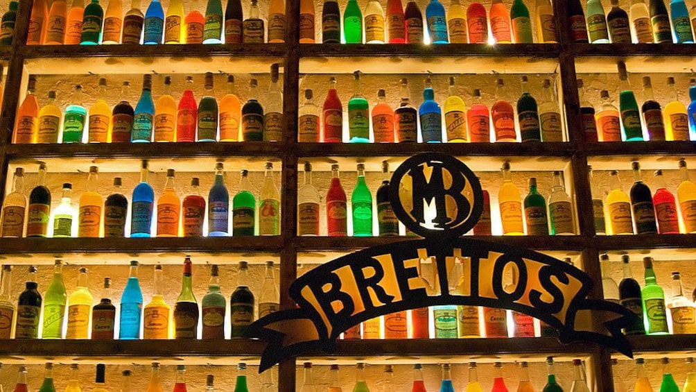 Colorful bottles on display at Brettos Bar in Athens