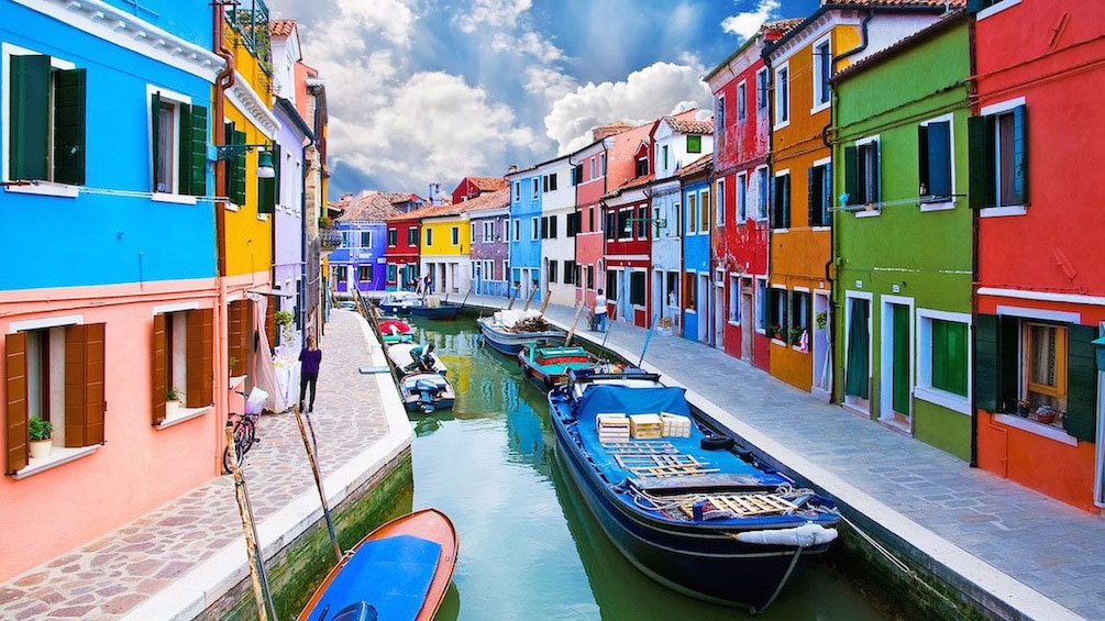 Colorful houses on a small canal in Venice 