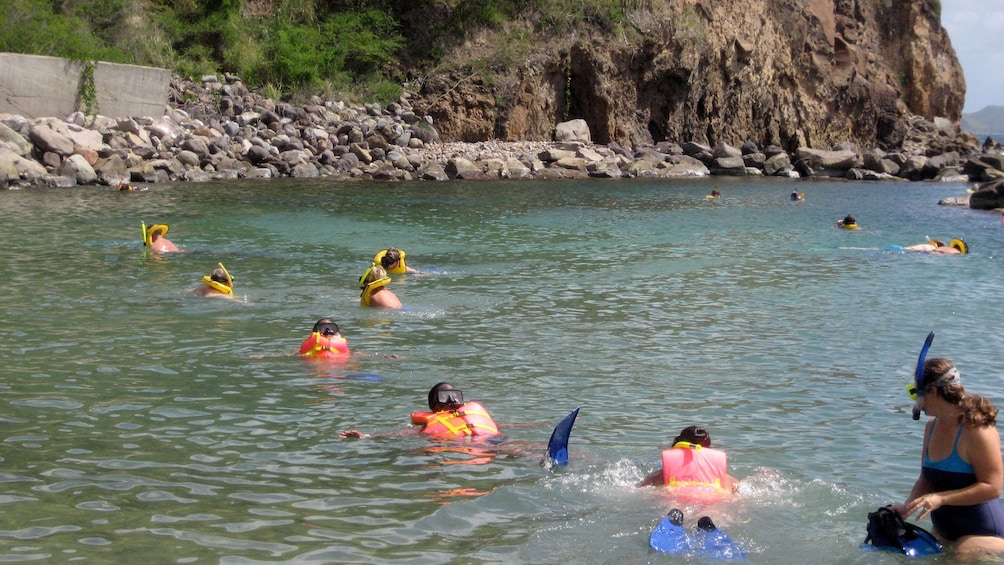 Snorkeling group near the shore in St Kitts