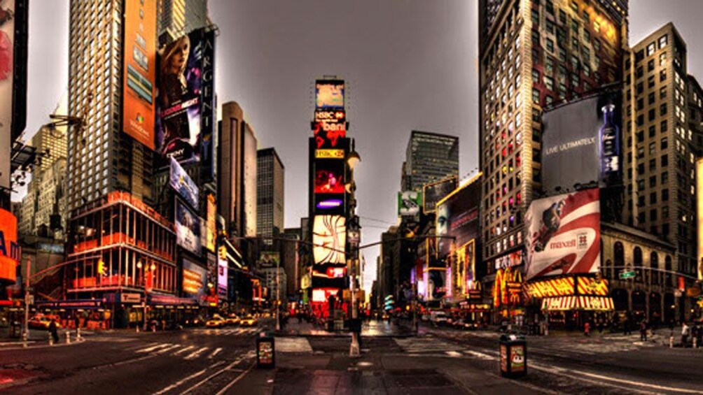 Times Square lit up at night in New York