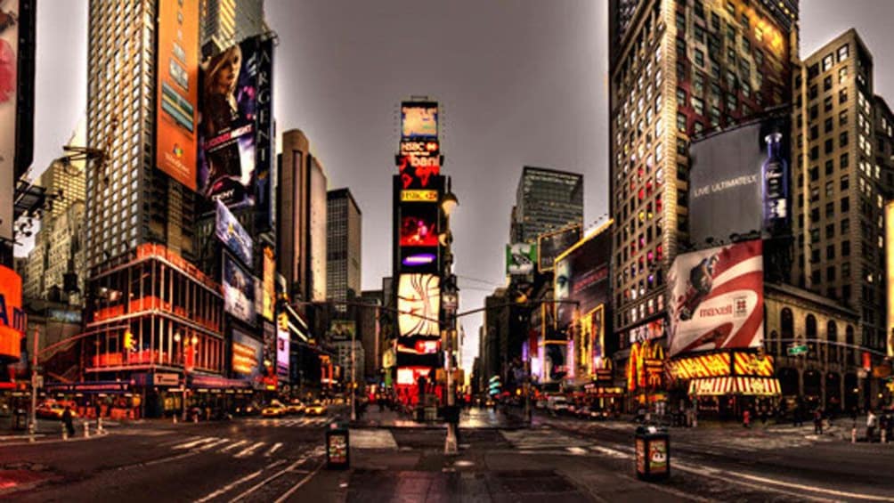 Times Square lit up at night in New York