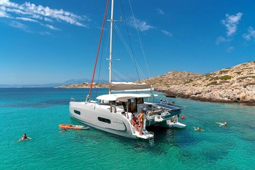 Luxe boat trip on sailing catamaran, Heraklion, Crete
