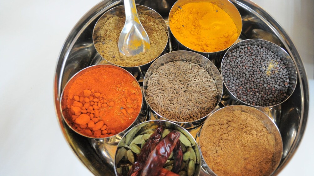 variety of Indian herbs and spices at cooking class in Melbourne