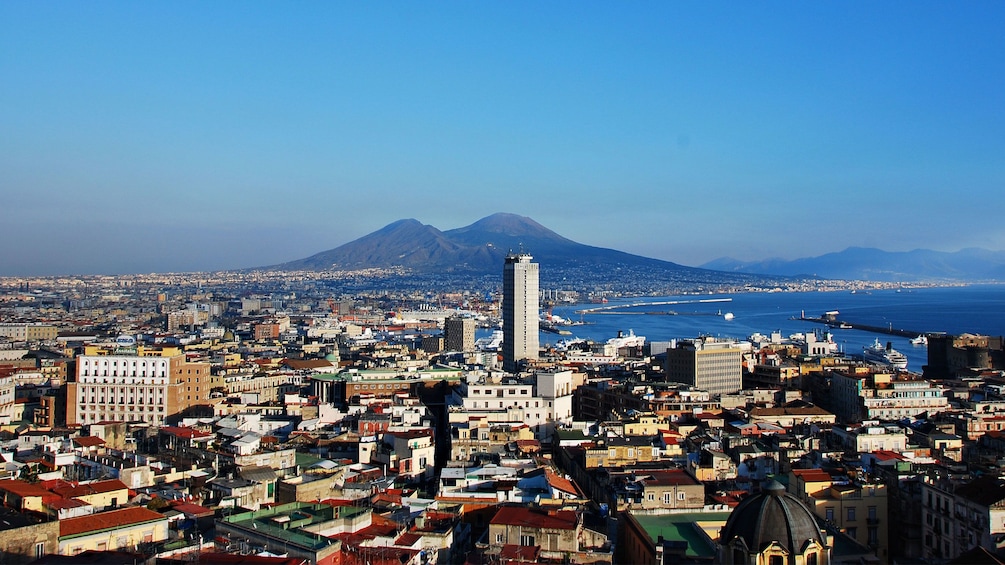 Naples skyline with Mt Vesuvius in the distance