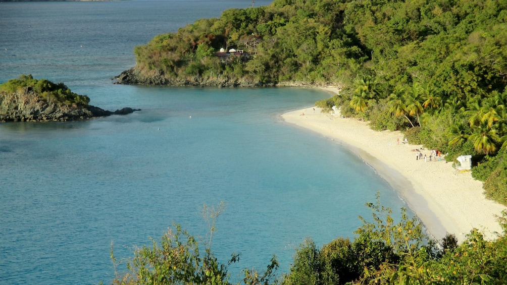 Trunk Bay Beach with sunbathers in St. Thomas.