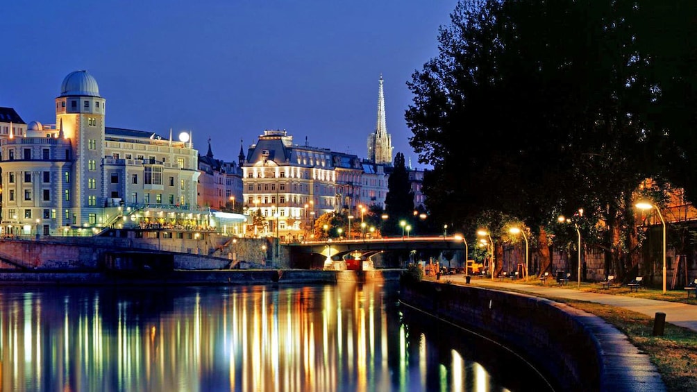Waterways at night in Vienna