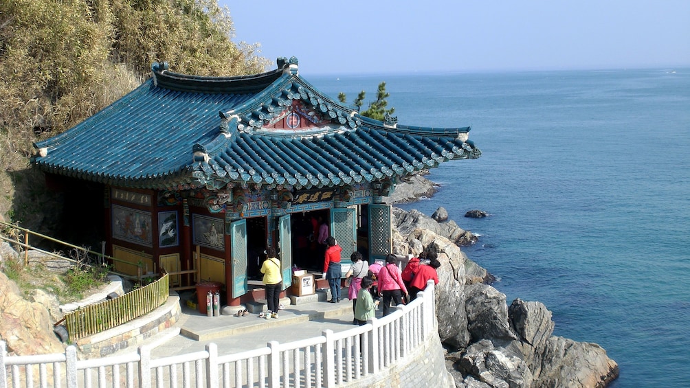 Traditional Korean shrine overlooking the ocean in Seoul