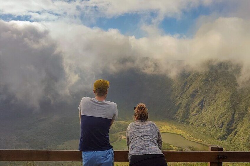 A couple enjoying the beauty of Caldeira do Faial. This is one of those magical places that the Azores and the island of Faial have to offer. Let yourself be dazzled by the grandeur of nature.