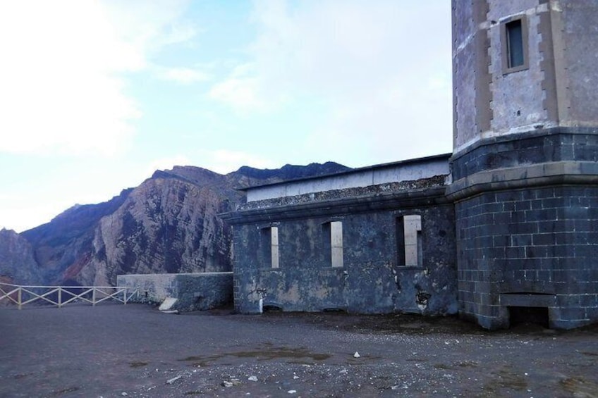 Capelinhos Lighthouse. The first floor after the eruption of the Capelinhos volcano was buried.