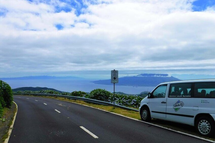 Views of the neighboring islands. Pico on the right and São Jorge on the left.