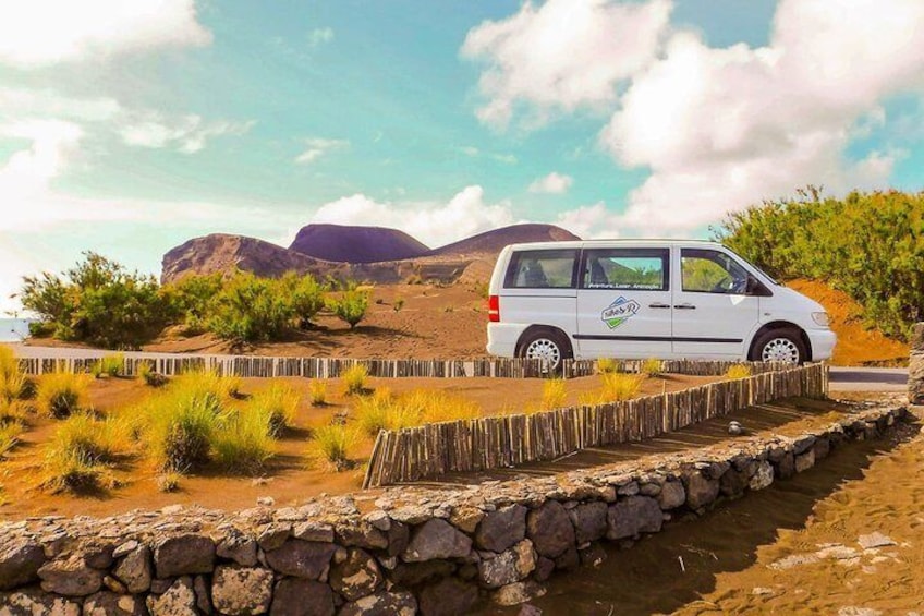Our van in front of the Capelinhos Volcano.