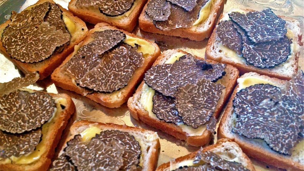 Sliced truffle on bread in France