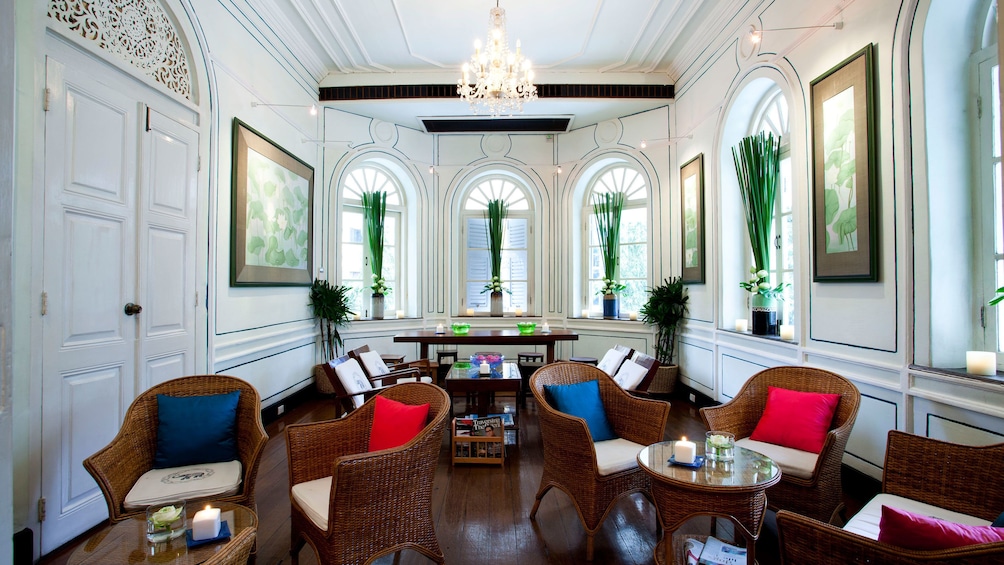 Casual dining room at Blue Elephant restaurant in Bangkok. 