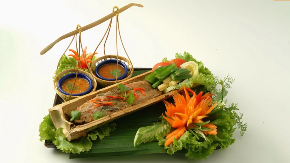 Fish served in bamboo from Blue Elephant Cooking School in Bangkok. 