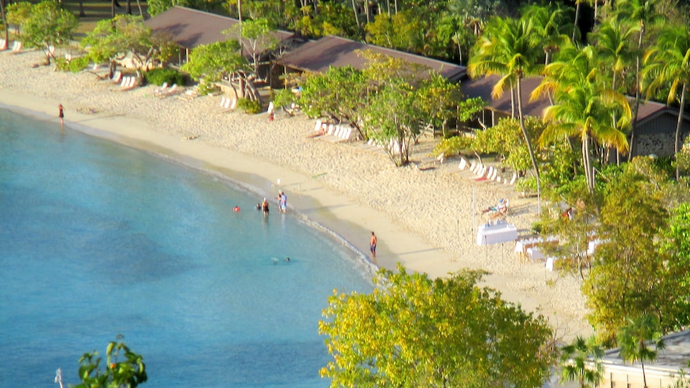 Aerial of beach from Historical Tour of St. John in the Virgin Islands. 