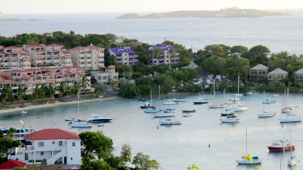 Aerial of dock in the Historical Tour of St. Johns in the Virgin Islands. 