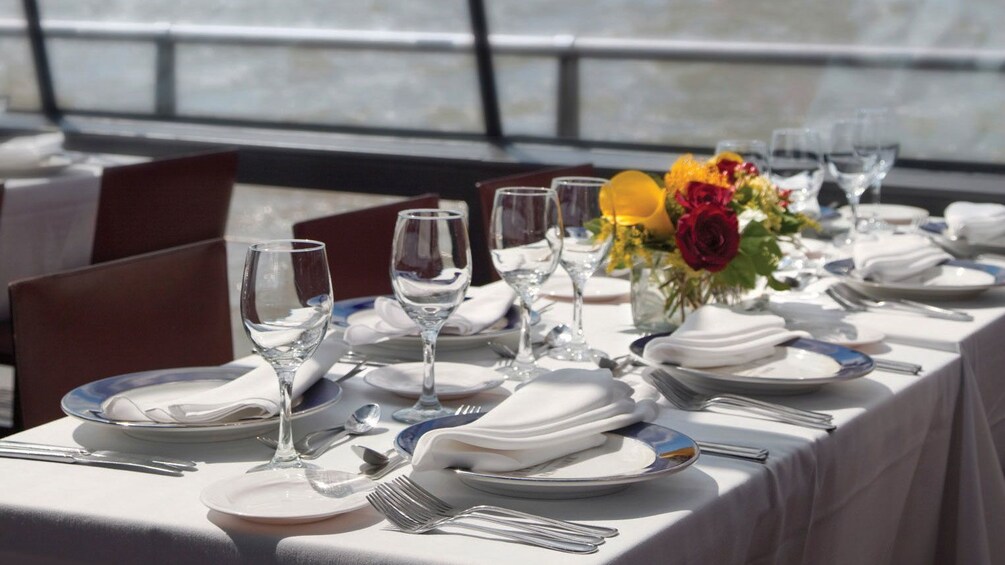 Dining table on sightseeing boat in New York