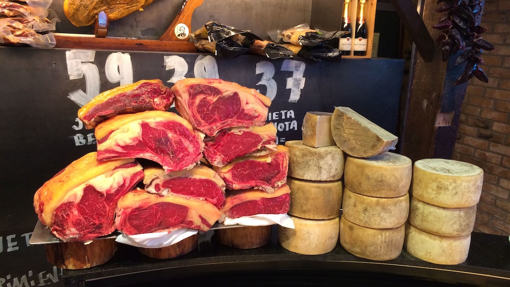 A selection of cured meat and cheese from a local store in San Sebastián