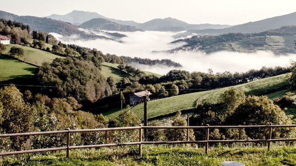 Scenic view of rolling hills and misty valleys from Tolosa