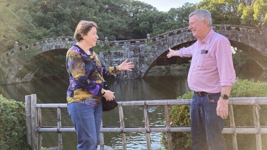 Enjoying nature and history at the Isahaya Spectacle Bridge.