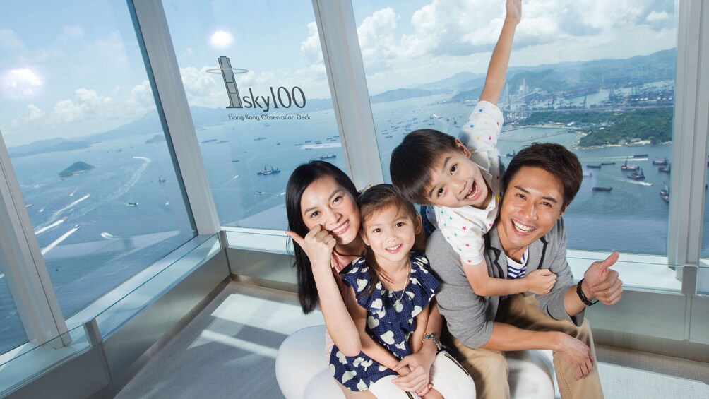 Family on the observation deck of the sky100 tower