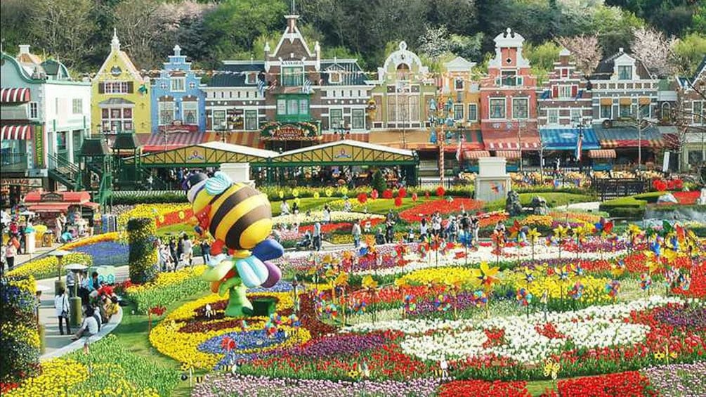 Colorful buildings and flowers at Everland Theme Park in Seoul