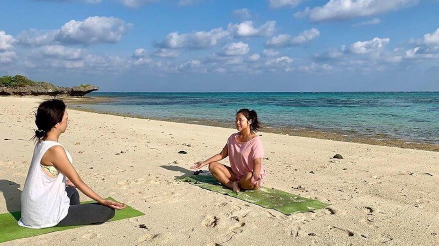 Private beach yoga where you can feel nature and the earth on Ishigaki Island