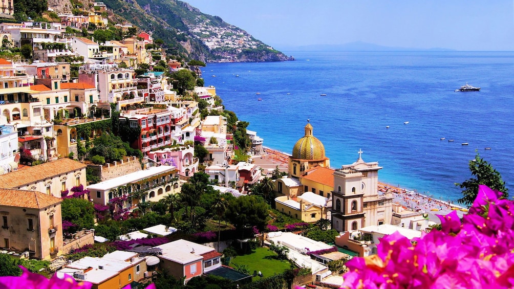 View of the terraced buildings on the hillside of Amalfi