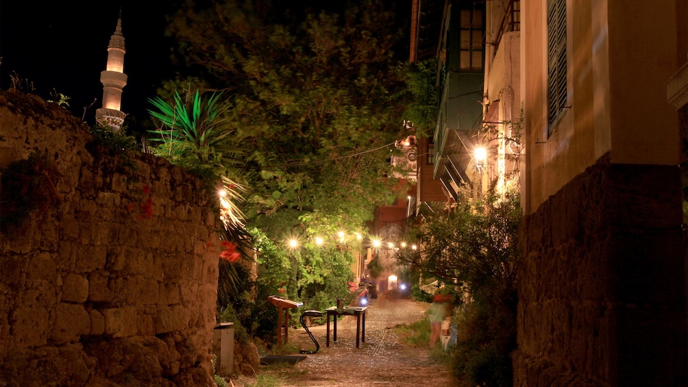 evening lit alleyway in Rhodes