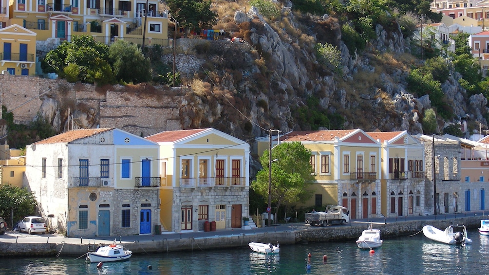 dwellings along the waterfront at Symi Island in Greece