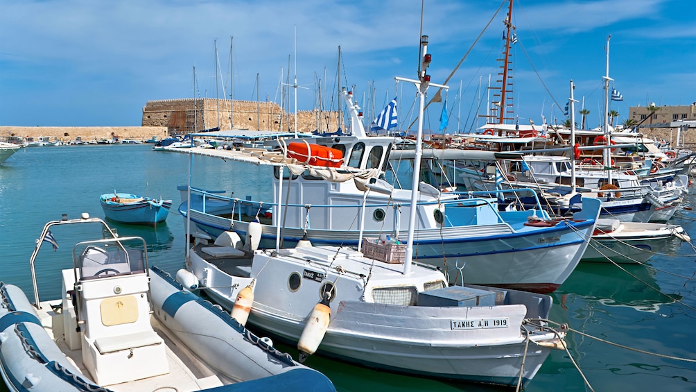 Close view of boats on the water in Heraklion