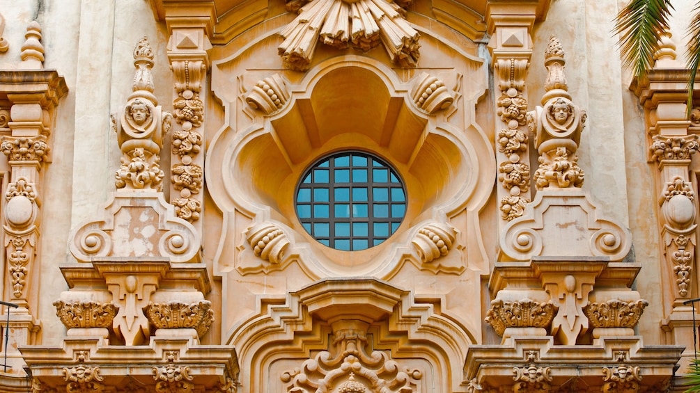 Ornate building architecture at Balboa Park in San Diego California