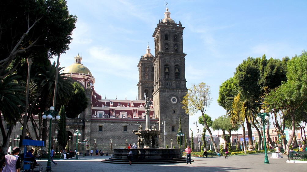 Large cathedral and courtyard in Puebla