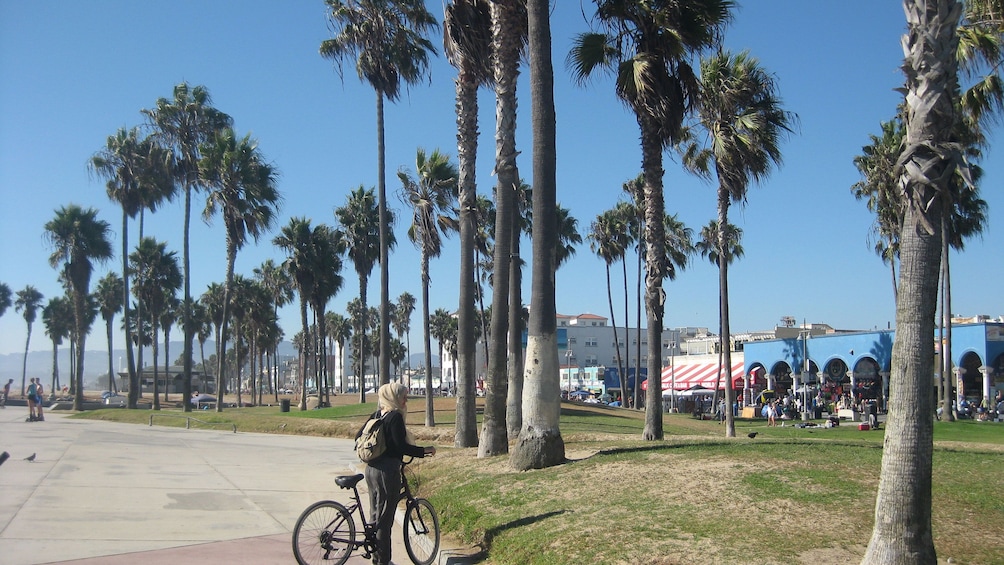 Cargar ítem 1 de 10. Person bicycling on the beach in Los Angeles