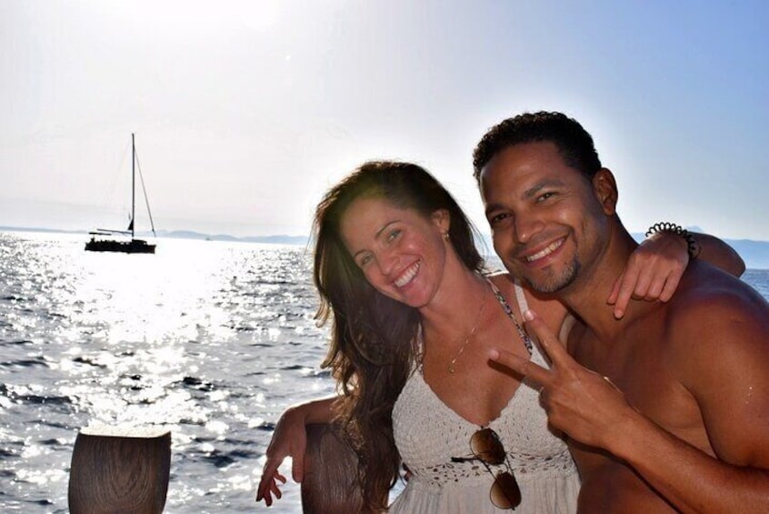 Friends in the Bay of Palma aboard the Barca Samba