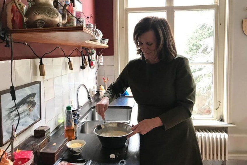 Host Fusina in her kitchen