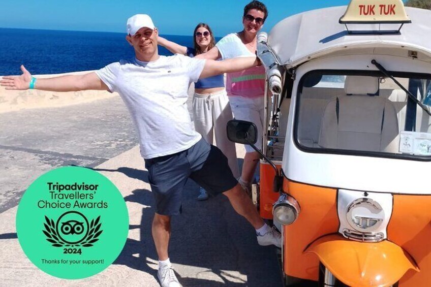 Gozo Tuk Tuk Chauffered Tour w/crossing & return by Yippee Island Hopper boat