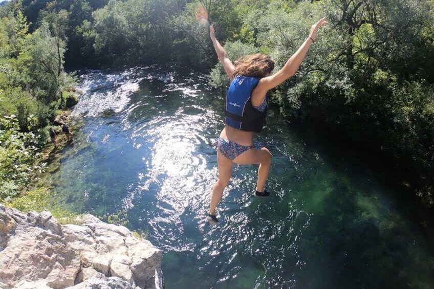 Private rafting on Cetina river with elements of canyoning & cliff jumping
