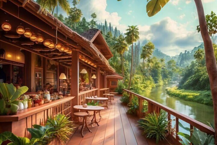 Restaurant in the jungle next to the river