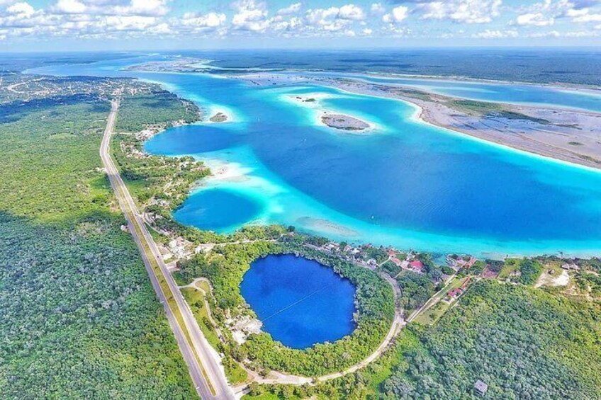 Aerial photo of the Bacalar lagoon